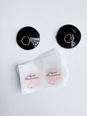 Bordelle Black Patent Nipple Covers Pasties with Gold Rings